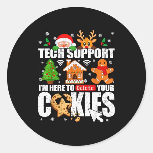 Tech Suprt Delete Your Cookies Men Ugly Christmas Ronde Sticker (Voorkant)