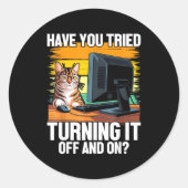 Tech Suprt Humor I Cat Engineer Computer It Guy  Ronde Sticker (Voorkant)