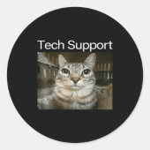 Tech Suprt Silly Staring Cat Meme Gen Alpha Humor Ronde Sticker (Voorkant)