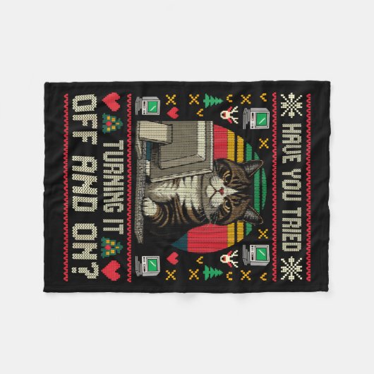 Tech Suprts Cat Engineer Computer Ugly Christmas S Fleece Deken (Voorkant (Horizontaal))