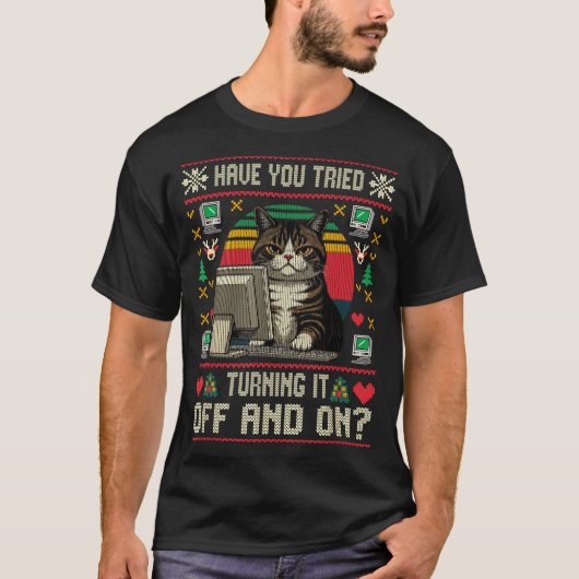 Tech Suprts Cat Engineer Computer Ugly Christmas S T-shirt (Voorkant)