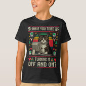 Tech Suprts Cat Engineer Computer Ugly Christmas S T-shirt (Voorkant)