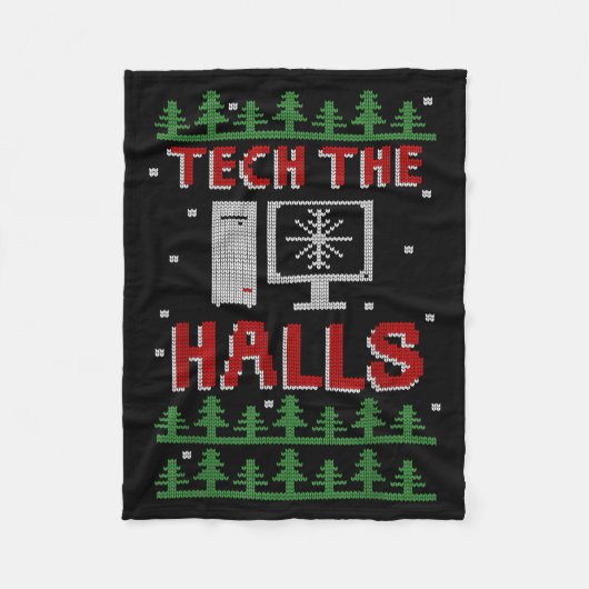 Tech The Halls Ugly Computer Geek Festive Christma Fleece Deken (Voorkant)