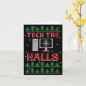 Tech The Halls Ugly Computer Geek Festive Christma Kaart (Gele Bloem)