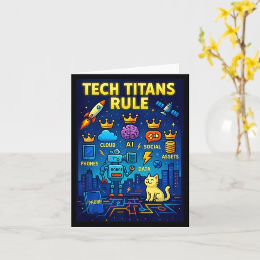 Tech Titans Rule Funny Big Technology Satire Wer G Kaart (Gele Bloem)