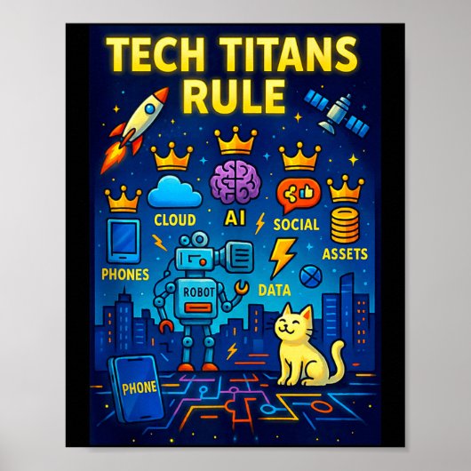 Tech Titans Rule Funny Big Technology Satire Wer G Poster (Voorkant)