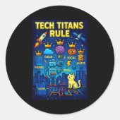 Tech Titans Rule Funny Big Technology Satire Wer G Ronde Sticker (Voorkant)