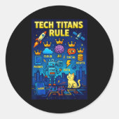Tech Titans Rule Funny Big Technology Satire Wer G Ronde Sticker (Voorkant)