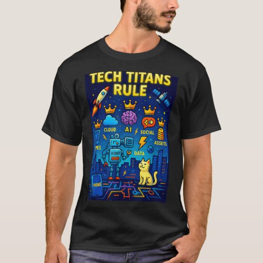 Tech Titans Rule Funny Big Technology Satire Wer G T-shirt (Voorkant)