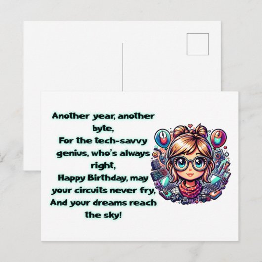 Tech Verjaardag Kaart, Geeky Verjaardag Feestdagenkaart (Voorkant / Achterkant)