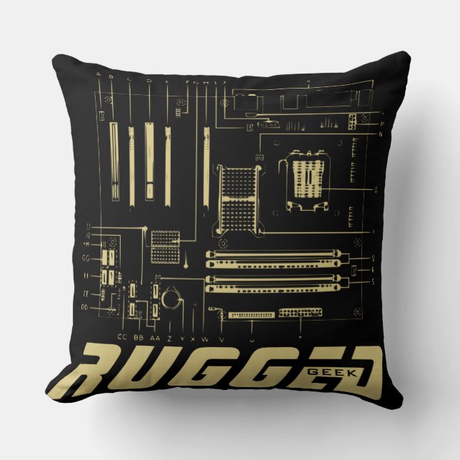 Tech voor zwarte en gouden RUGGED GEEK Kussen (Voorkant)