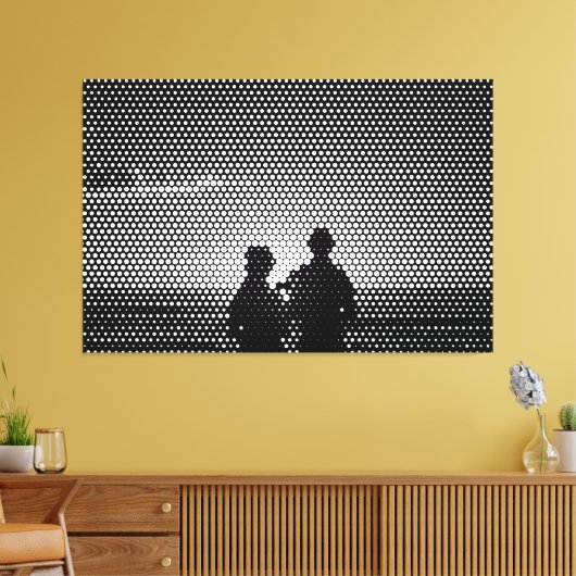 Tech White&Black Halftone Effect Couple op strand Canvas Afdruk (Insitu (Woonkamer))