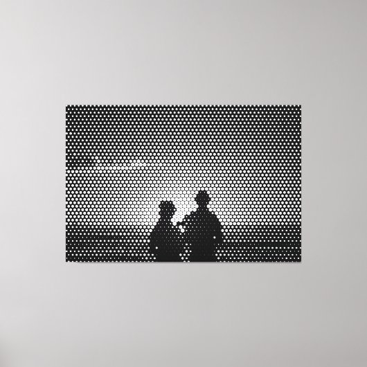 Tech White&Black Halftone Effect Couple op strand Canvas Afdruk (Voorkant)