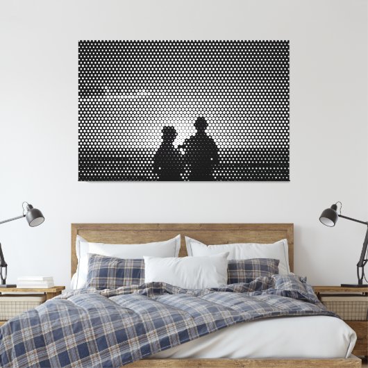 Tech White&Black Halftone Effect Couple op strand Canvas Afdruk (Insitu (Slaapkamer))
