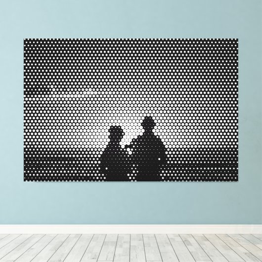 Tech White&Black Halftone Effect Couple op strand Canvas Afdruk (Insitu (Houten vloer))