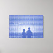Tech White&Blue Halftone Effect Couple op strand Canvas Afdruk (Voorkant)