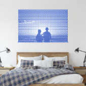 Tech White&Blue Halftone Effect Couple op strand Canvas Afdruk (Insitu (Slaapkamer))