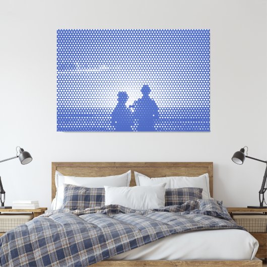 Tech White&Blue Halftone Effect Couple op strand Canvas Afdruk (Insitu (Slaapkamer))