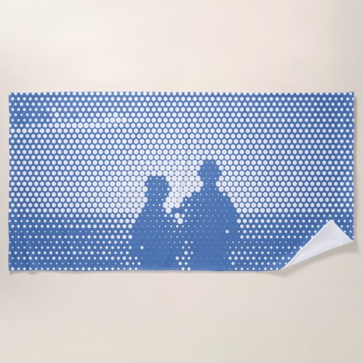 Tech White&Blue Halftone Effect Couple op strand Strandlaken (Voorkant)