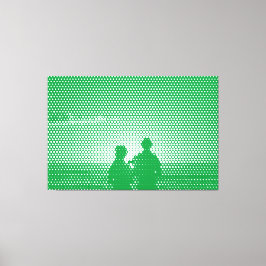 Tech White&Green Halftone Effect Couple op strand Canvas Afdruk