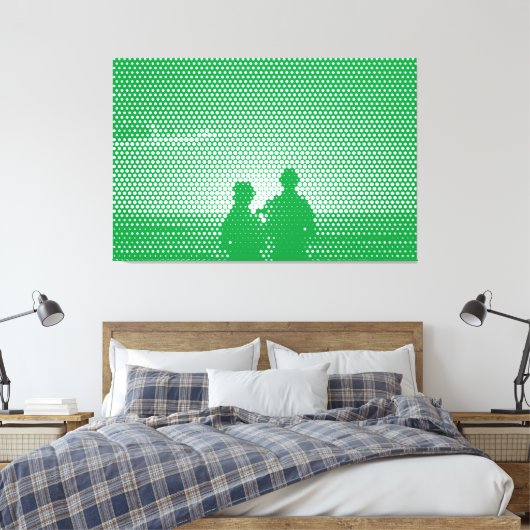 Tech White&Green Halftone Effect Couple op strand Canvas Afdruk (Insitu (Slaapkamer))