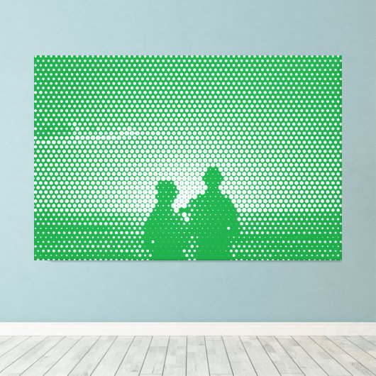 Tech White&Green Halftone Effect Couple op strand Canvas Afdruk (Insitu (Houten vloer))