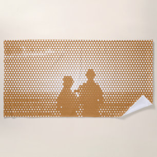 Tech White&Oranje Halftone Effect Couple op strand Strandlaken