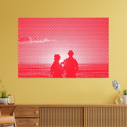 Tech White&Red Halftone Effect Couple op strand Canvas Afdruk (Insitu (Woonkamer))