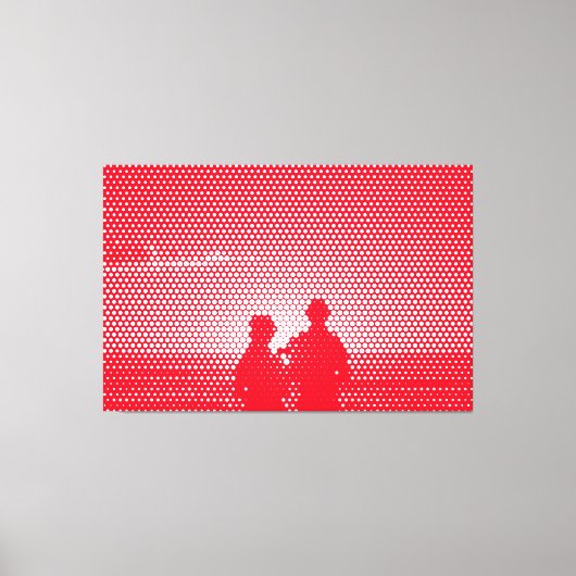 Tech White&Red Halftone Effect Couple op strand Canvas Afdruk (Voorkant)