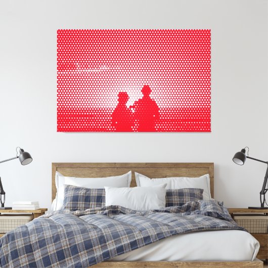 Tech White&Red Halftone Effect Couple op strand Canvas Afdruk (Insitu (Slaapkamer))