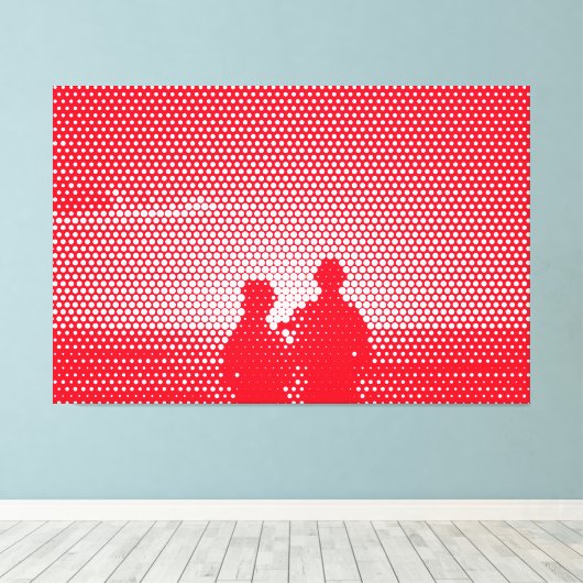 Tech White&Red Halftone Effect Couple op strand Canvas Afdruk (Insitu (Houten vloer))