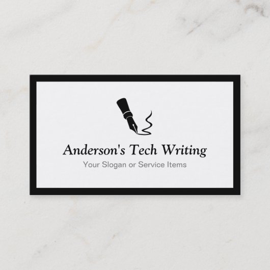 Tech Writer - Classic Black and White Pen Logo Visitekaartje (Voorkant)