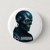 TECHEVOLUTION – CYBORG SKULL RONDE BUTTON 5,7 CM (Voorkant)