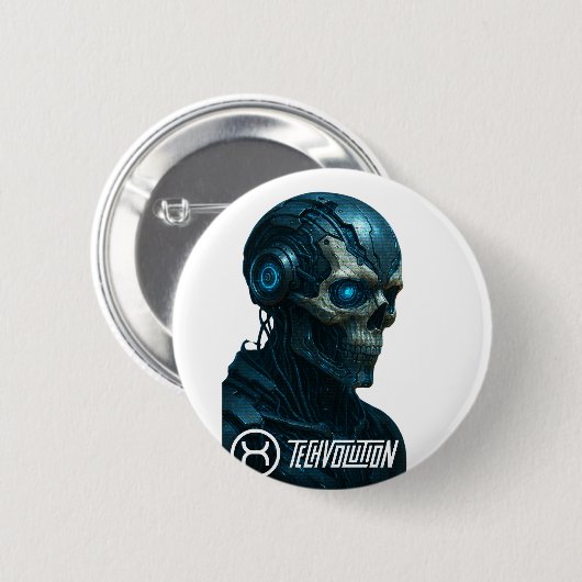 TECHEVOLUTION – CYBORG SKULL RONDE BUTTON 5,7 CM (Voorkant /achterkant)