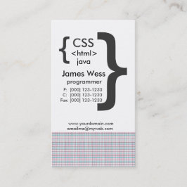 Techie Java CSS Computer Web Programmer Visitekaartje