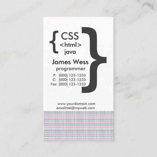 Techie Java CSS Computer Web Programmer Visitekaartje (Voorkant)