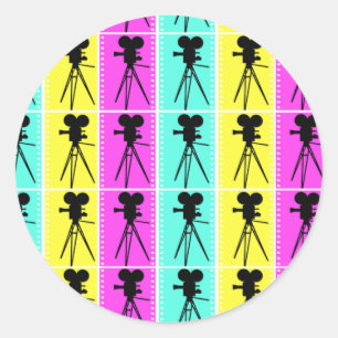 Technicolor Film Strip and Camera Silhouette Ronde Sticker