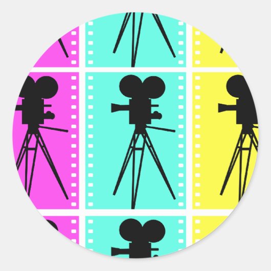 Technicolor Filmstrip en Camera Silhouet Ronde Sticker (Voorkant)