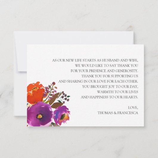 Technicolor Floral Waterverf Hartelijk dank Bedankkaart (Achterkant)