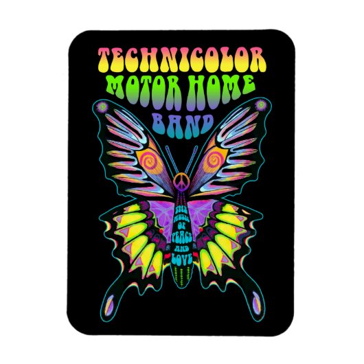 Technicolor Motor Home Band Psychedelic Butterfly Magneet (Verticaal)