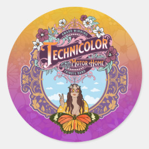 Technicolor Motor Home Vrede Ronde Sticker