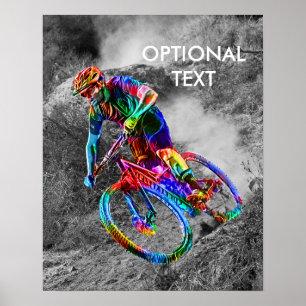 Technicolor Mountain Biker die op een spoor blijft Poster