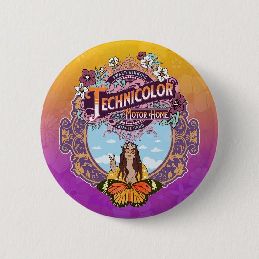 Technicolor Peace Lady Ronde Button 5,7 Cm (Voorkant)