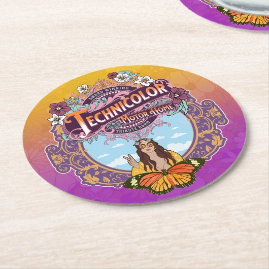 Technicolor Vrede Ronde Kartonnen Onderzetter (Gebogen)