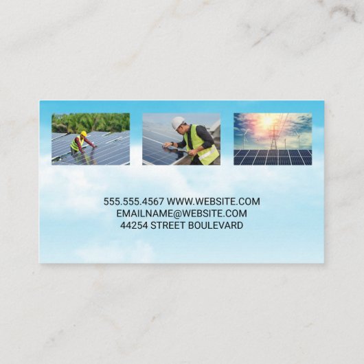 Technicus installeert zonnepaneel op dak visitekaartje (Achterkant)