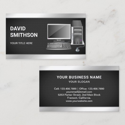 Technicus voor het repareren van zwarte desktop-pc visitekaartje (Voorkant / Achterkant)