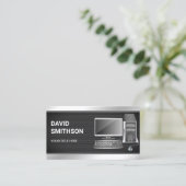 Technicus voor het repareren van zwarte desktop-pc visitekaartje (Staand voorkant)