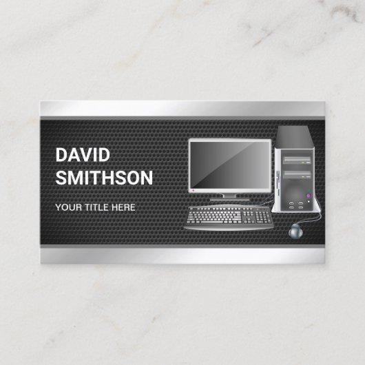 Technicus voor het repareren van zwarte desktop-pc visitekaartje (Voorkant)