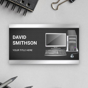 Technicus voor het repareren van zwarte desktop-pc visitekaartje