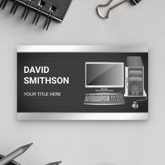 Technicus voor het repareren van zwarte desktop-pc visitekaartje